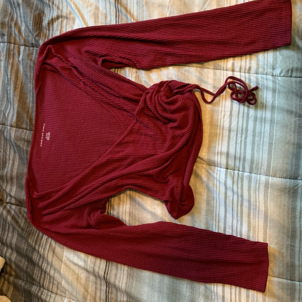 Burgundy American Eagle Crop Top(shows cleavage)